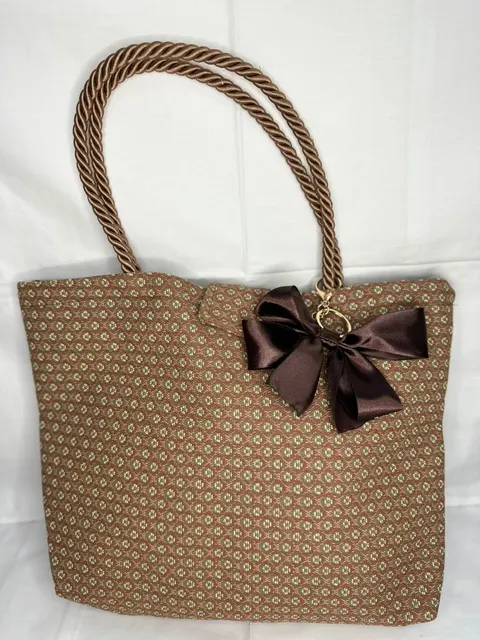 Bolso tote de jacquard bronce con moño de satén